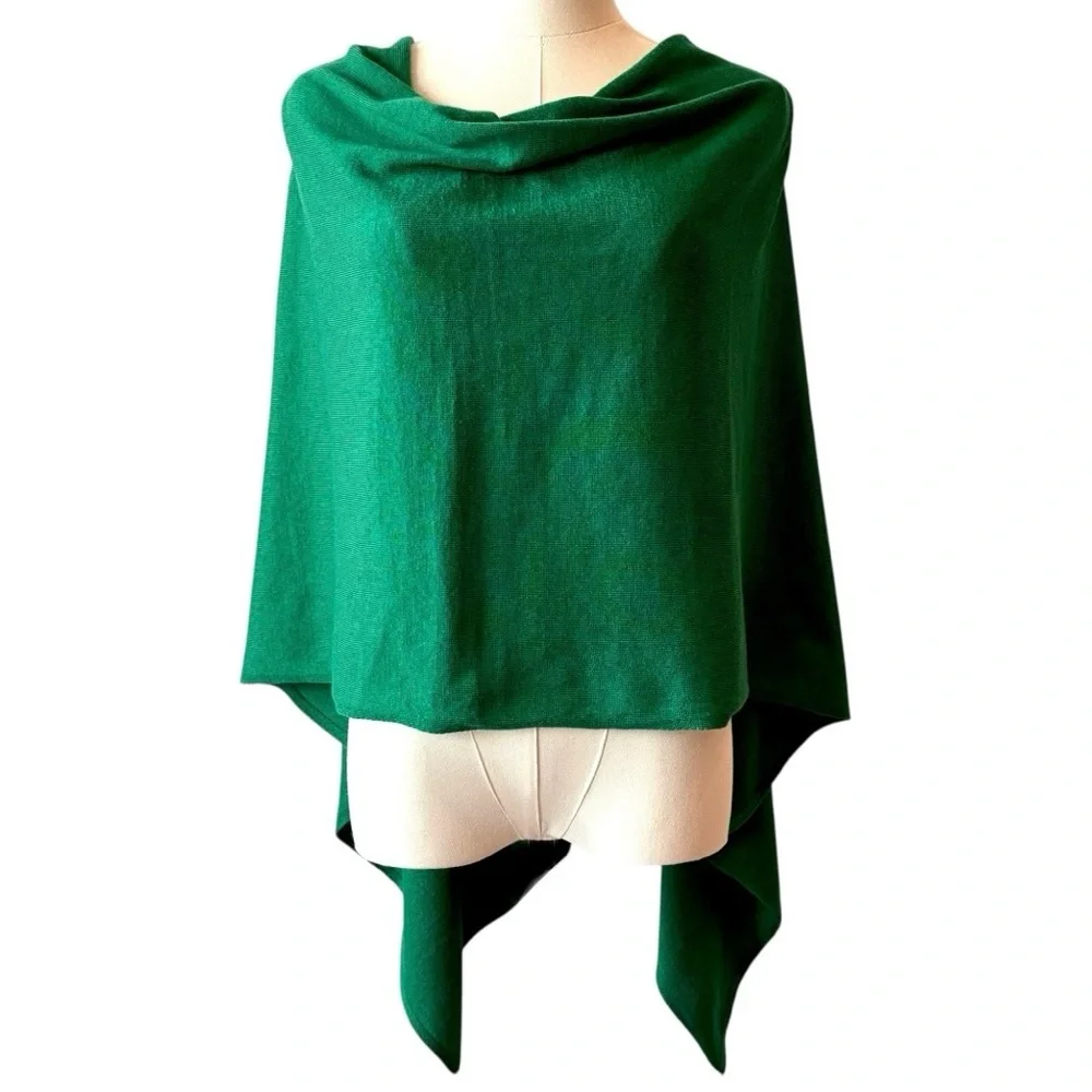 Kerisma Wool Arcylic Emerald Green Soft Knit Poncho Wrap Scarf Shawl Women Drape - Picture 2 of 14
